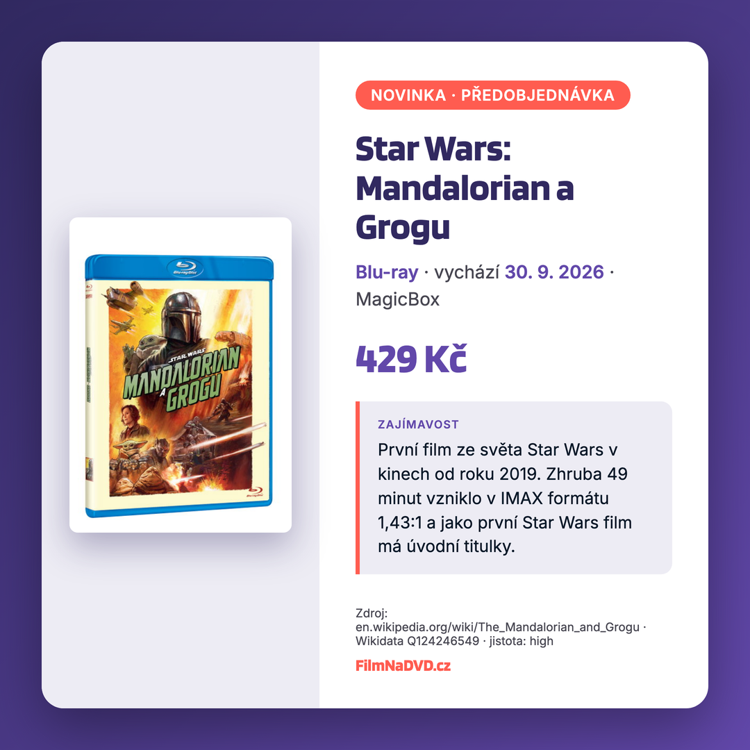 Ukázková karta novinky: Star Wars: Mandalorian a Grogu, Blu-ray, 429 Kč, vychází 30. 9. 2026